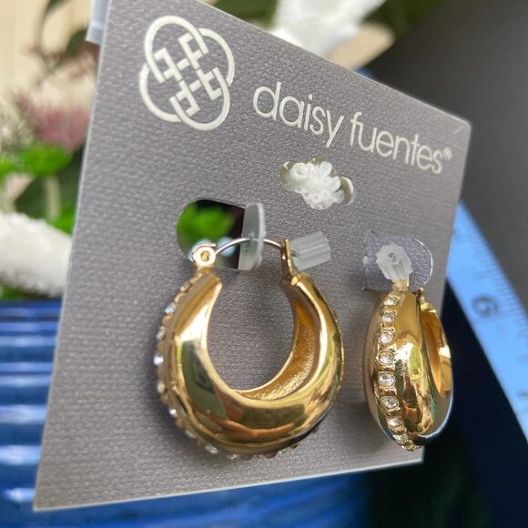Thick Gold/Crystal Hoops Daisy Fuentes Fashion Earrings $16ea / 3 for $25 - Picture 1 of 8